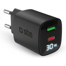 SBS Charger GaN 30W, USB-C, LCD, Black