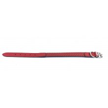 LINO leather dog collar, L, red, with braid...