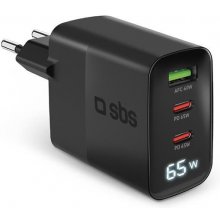 SBS Charger GaN 65W, 2xUSB-C + USB, LCD...