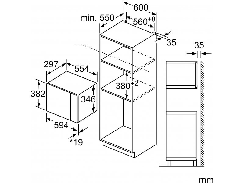 Схема встраивания. Микроволновая печь встраиваемая Bosch 81739 Потребляемая мощность.