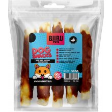 Bubu Pets duck meat on thick rawhide stick...