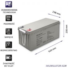 Qoltec AGM battery 12V 200Ah, max. 3000A
