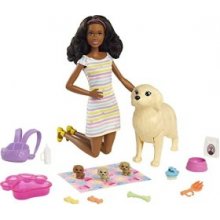 Barbie doll (brunette) with dog + puppies -...