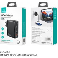 USAMS Charger GaN 100W PD T50 3xUSB-C + USB...