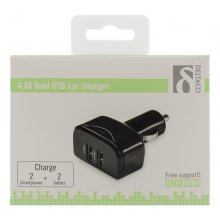 Deltaco Car charger, 4.8A, 2xUSB, black...