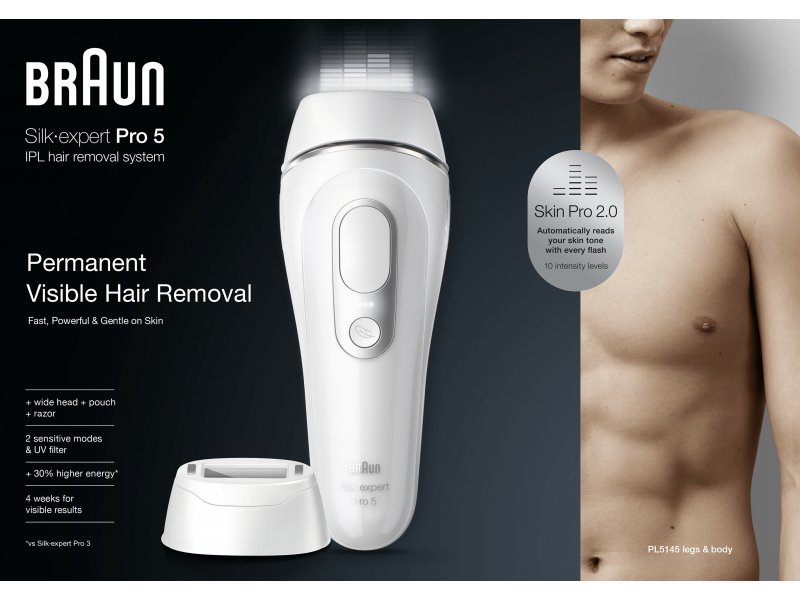 Braun Silk-expert Pro 5, white - IPL Hair removal device for men, PL5145