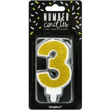 PartyDeco Birthday candle, gold glittery...