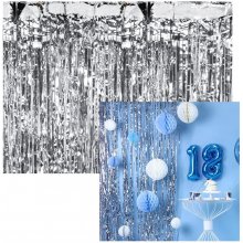 PartyDeco Party curtain, silver, 90 x 250 cm