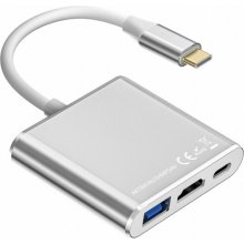 adapter HUB USB C 3w1 - HDMI, USB, PD silver
