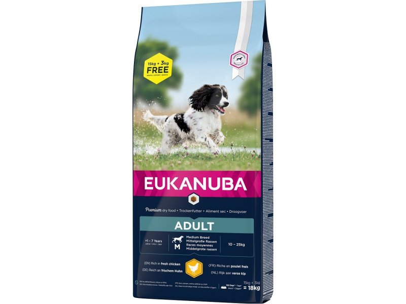 EUKANUBA Adult Medium Breed Chicken dry dog food 18 kg Pets24.ee