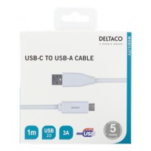 Deltaco USB-C USB-A kaablile, 1m, 3A, USB...