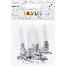 PartyDeco Whistles, 6 pc, silver