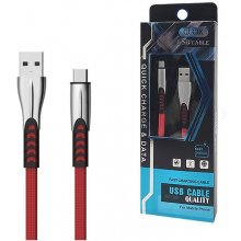 USB CABLE TYP-C 2.4A RED FLAT 2400mAh QUICK...