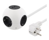 Deltaco Ball-shaped power outlet, 2xUSB-A 5V...