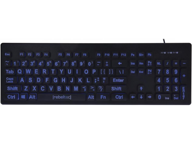 Rebeltec Keyboard Iluminated Keys BigFont RECKLA00030 - 01.ee