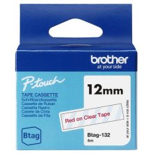 Brother BTAG132 12MM RED ON CLEAR TAPE