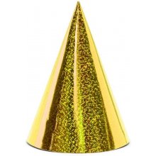 PartyDeco Holographic party hats, gold, 10cm