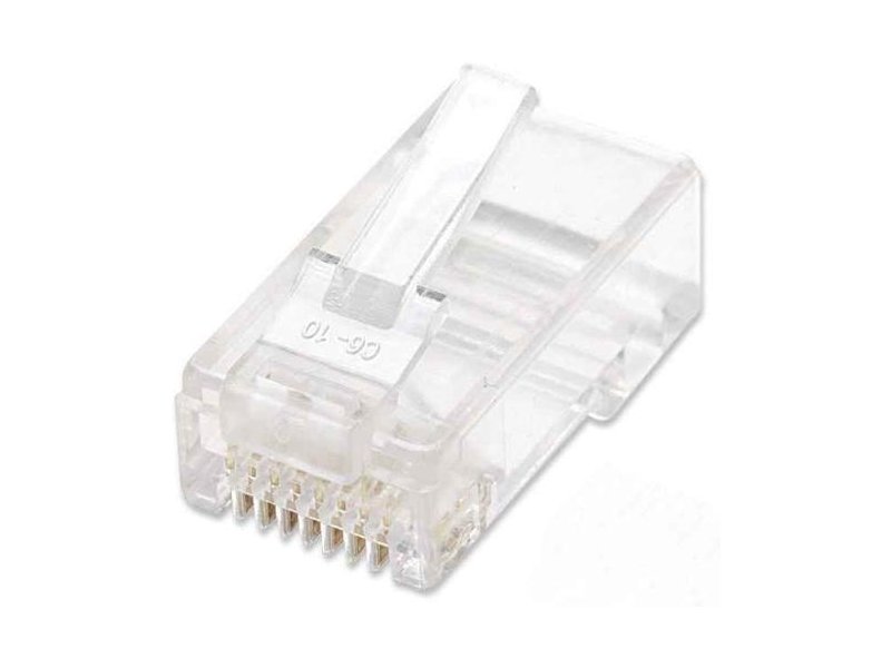Intellinet RJ45 Modular Plugs, Cat5e, UTP, 3-prong, for solid wire, 15 µ  gold plated contacts, 100 pack 502399