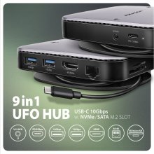 Axagon HMC-UFO USB hub 9in1 10Gbps HDMI M.2...