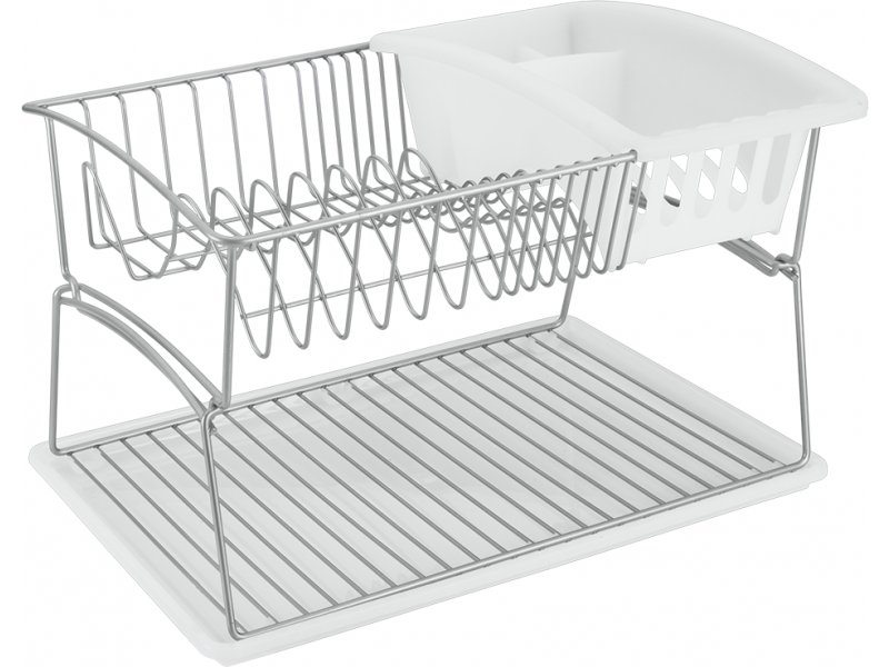 Tatkraft Helga 2 Tier Chromed Dish Drainer with Mug Holder and Cutlery Drainer