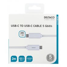 Deltaco USB-C to USB-C кабель, 2m, 30W 1.5A...