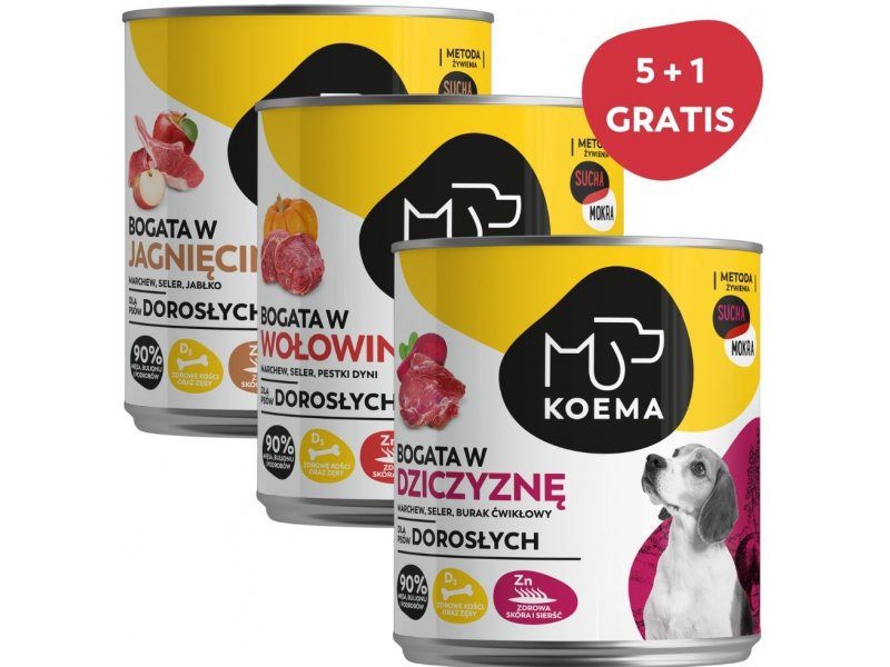 KOEMA Mix of 3 flavors - Wet dog food - 6 x 800 g - Pets24.ee