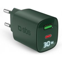 SBS Charger GaN 30W, USB-C, LCD, Green