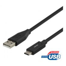 Deltaco USB-C USB-A kaabel, 2m, 3A, USB 2.0...