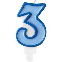 PartyDeco Birthday candle, number 3, blue, 7...
