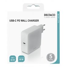 DELTACO USB wall charger, 1x USB-C PD, 65 W...