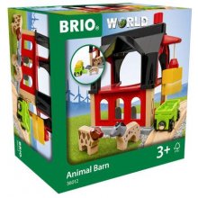 BRIO World animal barn with hay wagon, play...