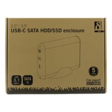 DELTACO USB-C HDD/SDD enclosure, 2,5/3,5...