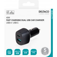 DELTACO USB car charger 1x USB-A 18 W, 1x...