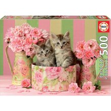 Puzzle 500 Items Kittens with roses