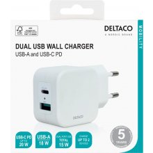 DELTACO Dual USB wall charger USB-A & USB-C...