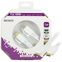 DELTACO Кабель HDMI-HDMI, плоский, 5.0m...