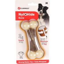 Flamingo 2in1 rawhide bone-shaped toy for a...