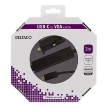 Deltaco USB-C - VGA cable, 3m, USB-C, VGA...