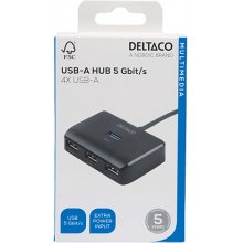 Deltaco USB-A jaotur, 5 Gbps, 4x USB-A, must