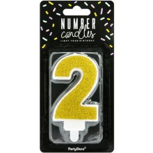 PartyDeco Birthday candle, gold glittery...